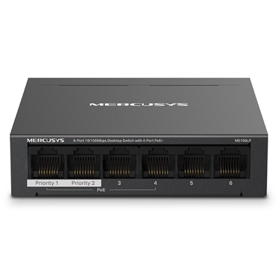SWITCH 6P LAN 10/100 CON 4P POE+ MERCUSYS MS106LPDESKTOP - ALIM. POE 40W -CUSTODIA IN ACCIAO