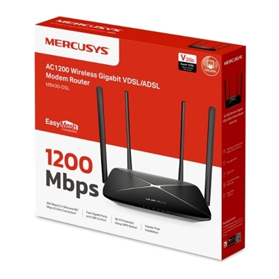MODEM ROUTER AC1200 WIRELESS GIGABIT VDSL/ADSL MERCUSYS MB430-DSL 300MBPS 2.4GHZ/867MBPS 5GHZ-4 ANT.EST.