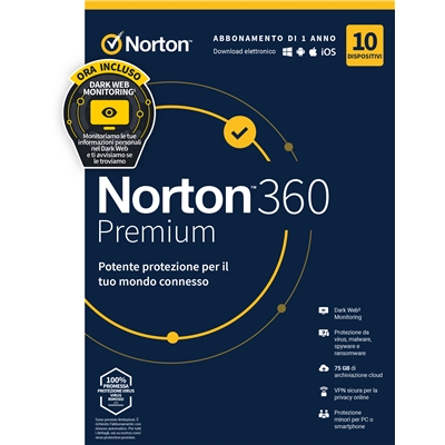 NORTON 360 PREMIUM 2020 -- 10 DISPOSITIVI (21397805) - 75GB BACKUP