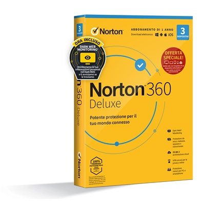 NORTON BOX 360 DELUXE 2020 ATTACH -- 3 DISPOSITIVI (21409821) - 25GB BACKUP
