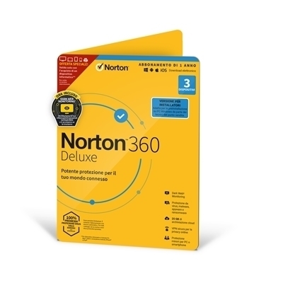 NORTON 360 DELUXE 2020 TECH BENCH BREVI ATTACH -- 3 DISPOSITIVI (21419563) - 25GB BACKUP