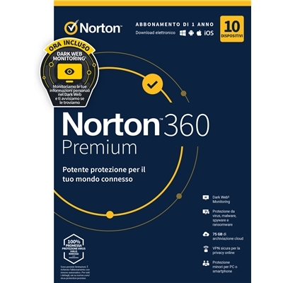 NORTON BOX 360 PREMIUM -- 10 DISPOSITIVI (21429125) - 75GB BACKUP FINO:22/09