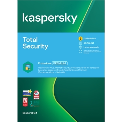 KASPERSKY BOX TOTAL SECURITY 2020 -- 3PC X PC/MAC/ANDROID (KL1949T5CFS-20SLIM) FINO:29/09