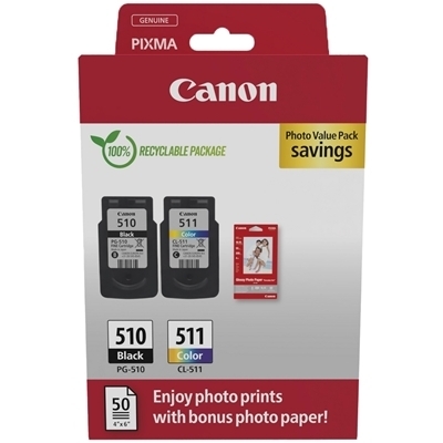 CARTUCCIA CANON PG-510/CL-511 PHOTO 2970B017 NERO/COLOR PIXMA IP2700/MP230/237/252/272/280/282/492/499/MX360/410/420