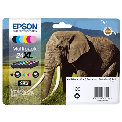 MULTIPACK EPSON 24XL ELEFANTE C13T24384011 6 COL. BK/Y/C/M/MC/CC 55