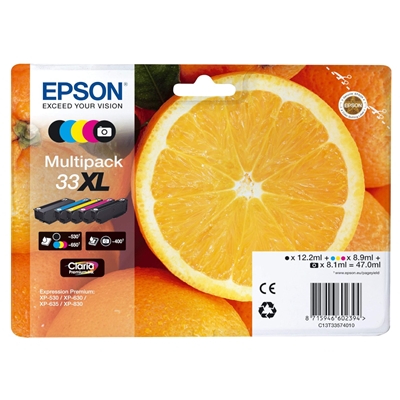 MULTIPACK EPSON 33XL ARANCE C13T33574021 5 COL.BK/Y/C/M/NERO XFOTO CN ALL. ACUST. 47 ML XXP-530/540/630/635/640/645/830/900