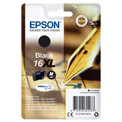 CARTUCCIA EPSON 16XL PENNA E CRUCIVERBA C13T16314012 NERO PER WORKFORCE WF-2010/2510/2520/2530/2540/2630/2650/2660/2750/2790