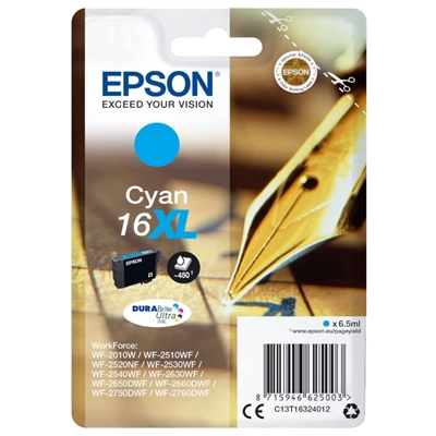 CARTUCCIA EPSON 16XL PENNA E CRUCIVERBA C13T16324022 CIANO RF+AM PER WORKFORCE WF-2010/2510/2520/2530/2540/2630/2650/2660/2750
