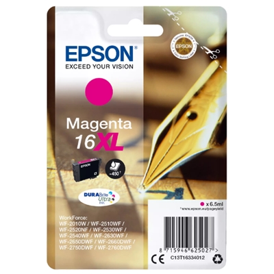 CARTUCCIA EPSON 16XL PENNA E CRUCIVERBA C13T16334012 MAGENTA PER WORKFORCE WF-2010/2510/2520/2530/2540/2630/2650/2660/2750/279