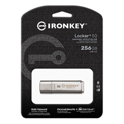 FLASH DRIVE USB 3.2 256GB KINGSTON IKLP50/256GB - IRONKEY LOCKER+ 50 - ENCRYPTION AES READ:145MB/S-WRITE:115MB/S