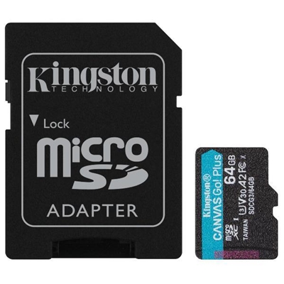 MICRO SECURE DIGITAL  64GB SDCG3/64GB CLASS10 U3 V30 + ADATTATORE READ:170MB/S WRITE:70MB/S CANVAS GO PLUS KINGSTON