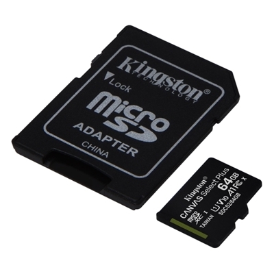 MICRO SECURE DIGITAL64GB SDCS2/64GB CLASS10 UHS-I 100MB/S + ADATTATORE CANVAS SELECT PLUS KINGSTON