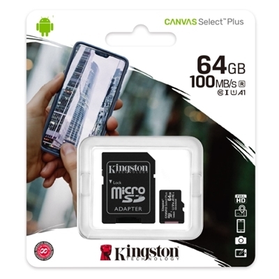 MICRO SECURE DIGITAL64GB SDCS2/64GB CLASS10 UHS-I 100MB/S + ADATTATORE CANVAS SELECT PLUS KINGSTON