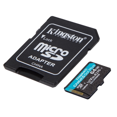 MICRO SECURE DIGITAL64GB SDCG4/64GB CLASS10 U3 V30 + ADATTATORE READ:200MB/S CANVAS GO PLUS GEN4 KINGSTON