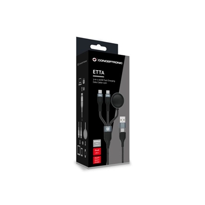 CAVO USB 3 IN 1 1.5MT CONCEPTRONIC ETTA08B15 RICARICA RAPIDA USB-C-CARICAB.PER APPLE WATCH USB2.0 5A