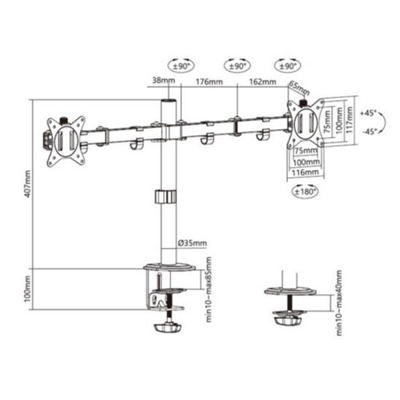 SUPPORTO X DOPPIO LCD/TV DA TAVOLO 17/32 EQUIP 650167SUPP.FINO A 9KG (X SCHERMO) - VESA: 100X100 -EAN: 4015867237632