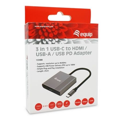 ADATTATORE 3 IN 1 EQUIP 133488 DA USB-C A HDMI/USB-A/USB PD - EAN: 4015867228876