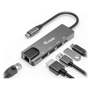 ADATTATORE MULTIFUNZIONE 5 IN 1 EQUIP 133489 USB-C MASCHIOPORTA GIGABIT ETHERNET 2X USB3.2 GEN1 - EAN:4015867231791