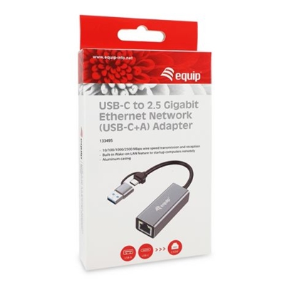 ADATTATORE DA USB-C A 2.5G ETHERNETEQUIP 133495 (USB-C+USB-A) - EAN:4015867236635