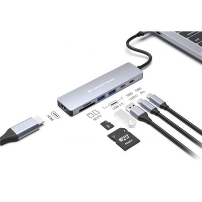 DOCKING STATION 7IN1 CONCEPTRONIC DONN28G USB3.2 GEN1 HDMI/USB-C PD/USB-A 5 GBPS/USB-C 5 GBPS/SD/TF -USB PD DA 100 W