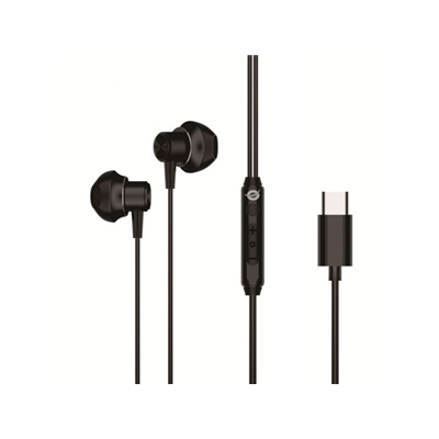 AURICOLARI USB-C ERGONOMICI CONCEPTRONIC BRENDAN04B NERI-CAVO DA 1.2MT-TELECOMANDO IN LINEA PER CHIAMATE