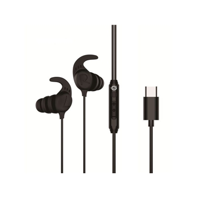 AURICOLARI USB-C ERGONOMICI IN-EAR CONCEPTRONIC BRENDAN05B NERI-CAVO DA 1.2MT-TELEC.IN LINEA X CHIAMATE