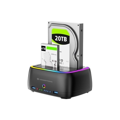 DOCKING STATION RGB CONCEPTRONIC DONN36B A DOPPIO ALLOGGIAMENTO X HDD/SSD 2.5/3.5 2P USB A- LETTORE DI SCHEDE SD/TF