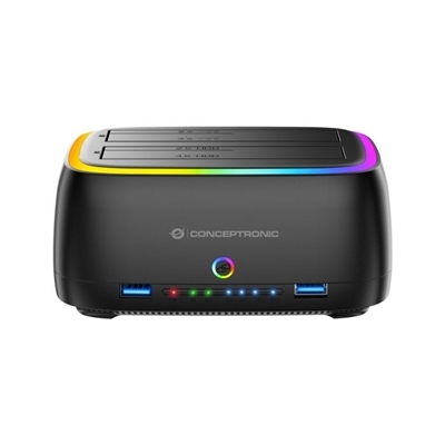 DOCKING STATION RGB CONCEPTRONIC DONN36B A DOPPIO ALLOGGIAMENTO X HDD/SSD 2.5/3.5 2P USB A- LETTORE DI SCHEDE SD/TF