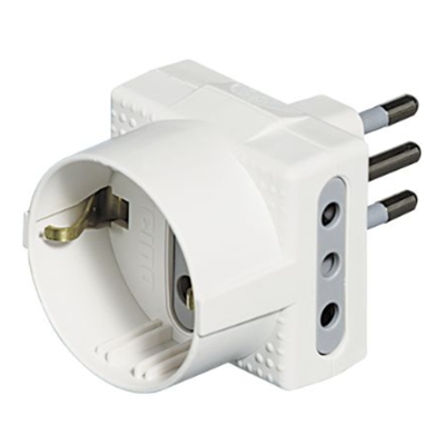 ADATTATORE 230V BTICINO TRIS S3610D - PRESE: 1X TEDESCA + 2X 10A - SPINA 10A - BIANCO