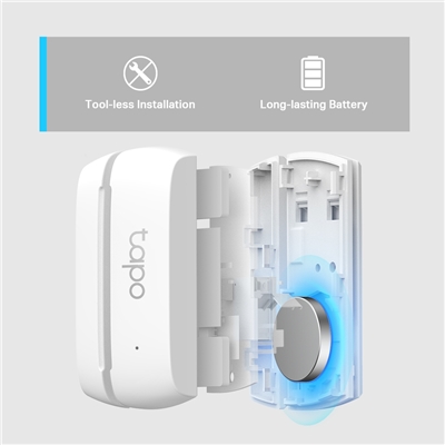 SENSORE SMART PER PORTE E FINESTRE TAPO T110 ALIMENTATO A BATTERIA - 868MHZ - NASTRO ADESIVO 3MT